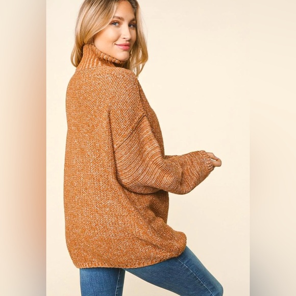 Plus Size Chestnut Brown Two-Tone Fall Half-Zip Pullover Knit Sweater, 1X-2X-3X - Picture 10 of 10